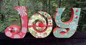 JOY J-O-Y Holiday Christmas Letters Self Standing Home Decor Large Size Cute!